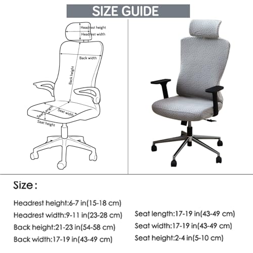 HOKIPO Office Chair Cover with Headrest (High-Back) – 170 GSM Stretch Jacquard – Washable, Anti-Slip Fit for Ergonomic Mesh Office Chairs, Light Grey (AR-6220-LGRY) - Image 5
