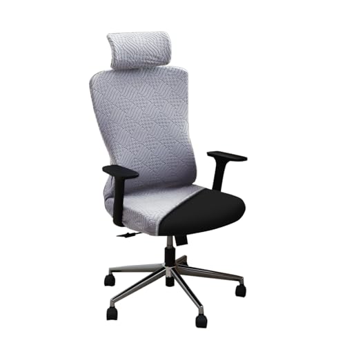 HOKIPO Office Chair Cover with Headrest (High-Back) – 170 GSM Stretch Jacquard – Washable, Anti-Slip Fit for Ergonomic Mesh Office Chairs, Light Grey (AR-6220-LGRY) - Image 1
