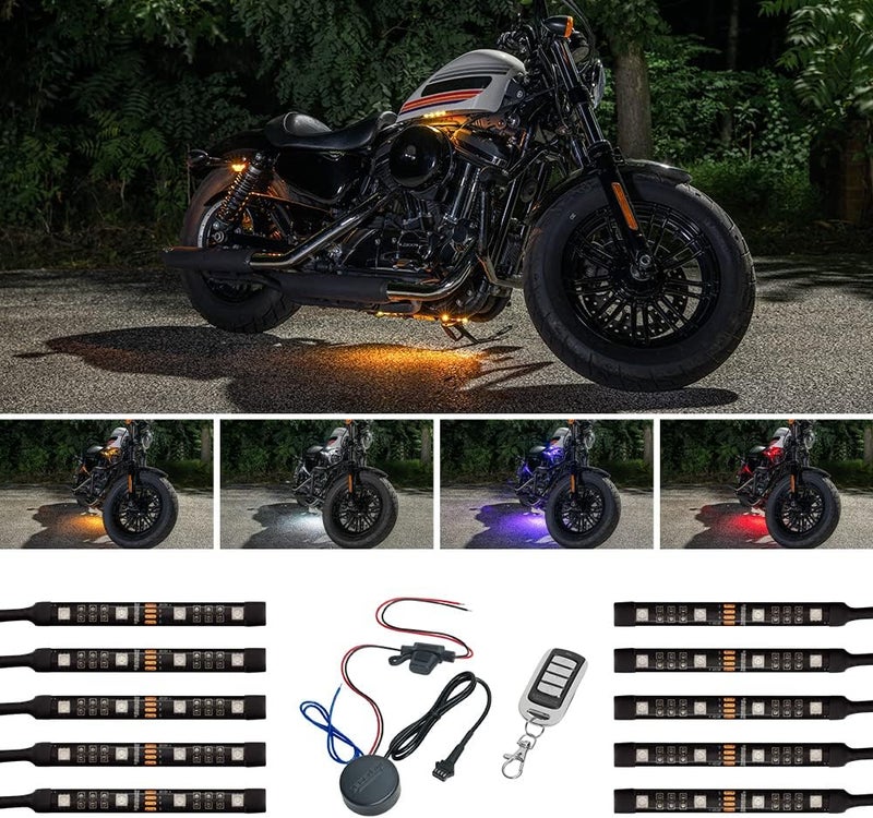 LEDGlow 10pc Advanced Million Color Mini Motorcycle LED Light Kit - Waterproof Flexible Light Strips with Wireless Remote - Image 1