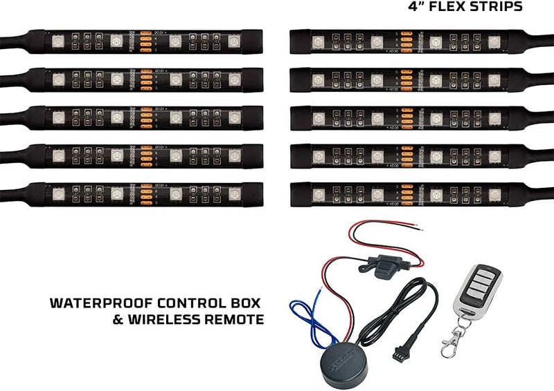 LEDGlow 10pc Advanced Million Color Mini Motorcycle LED Light Kit - Waterproof Flexible Light Strips with Wireless Remote - Image 2