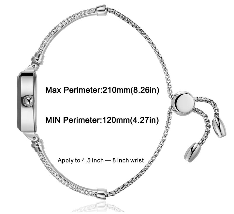 Diaofendi Petite Bracelet Watch for Women, Gifts for Girlfriend Diamond Dress Analog Watch Waterproof (All Silver) - Image 3