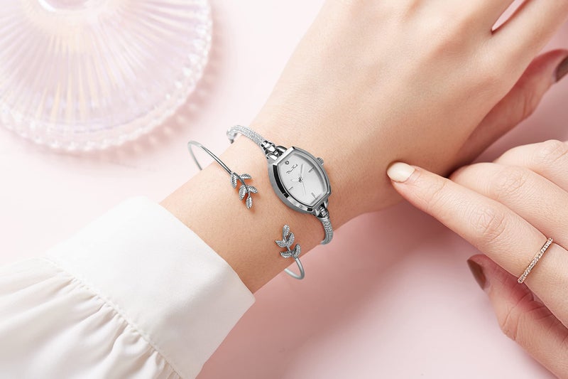 Diaofendi Petite Bracelet Watch for Women, Gifts for Girlfriend Diamond Dress Analog Watch Waterproof (All Silver) - Image 5