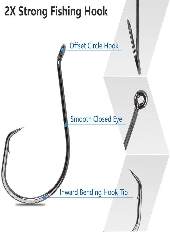 FUSIGO Offset Circle Hooks Saltwater, 110pcs Catfish Octopus Fishing Hook 2X Strong Saltwater Surf Hooks Catfishing Tackle Size 8/0#-Black - Image 2