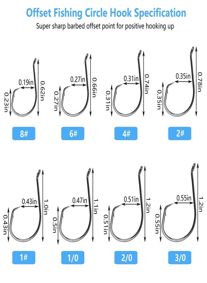 FUSIGO Offset Circle Hooks Saltwater, 110pcs Catfish Octopus Fishing Hook 2X Strong Saltwater Surf Hooks Catfishing Tackle Size 8/0#-Black - Image 3