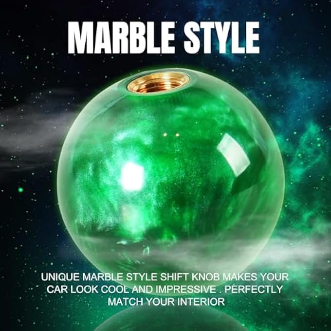 rayihni THE WHITE SHOP Round Ball Shift Knob Universal Marble Style Gear Shift Knob 5 6 Speed for Manual Automatic Vehicles with Adapters Color  Green - Image 5