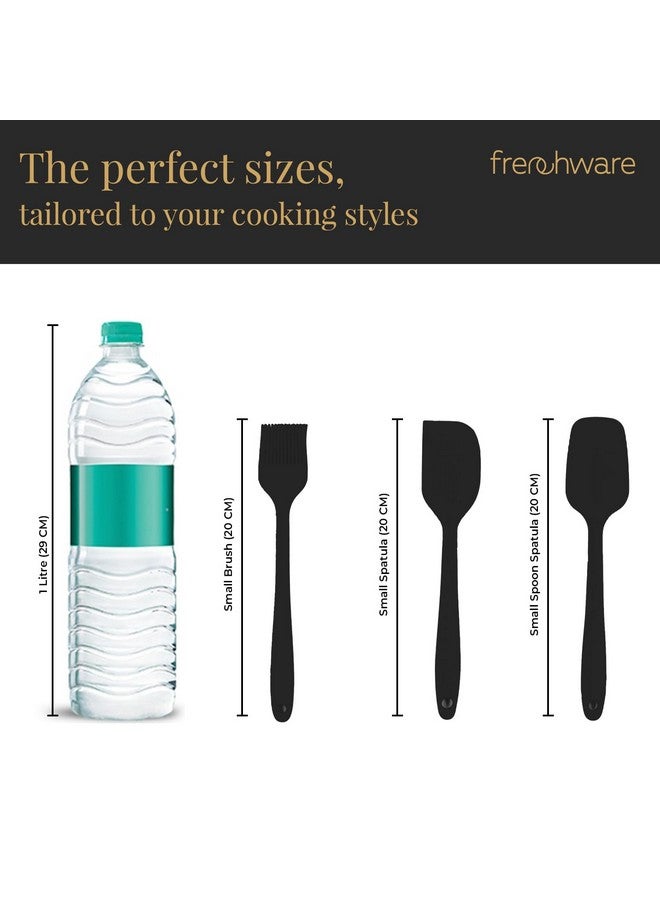 FrenchWare ملعقة سيليكون فرنسية للمطبخ (طقم من 3، أسود) ملعقة صغيرة غير لاصقة، ملعقة وفرشاة للطهي والخبز، مصنوعة من مواد غذائية وخالية من BPA، نواة من الفولاذ المقاوم للصدأ مقاومة للحرارة من -40°C إلى 230°C (أسود) - Image 3