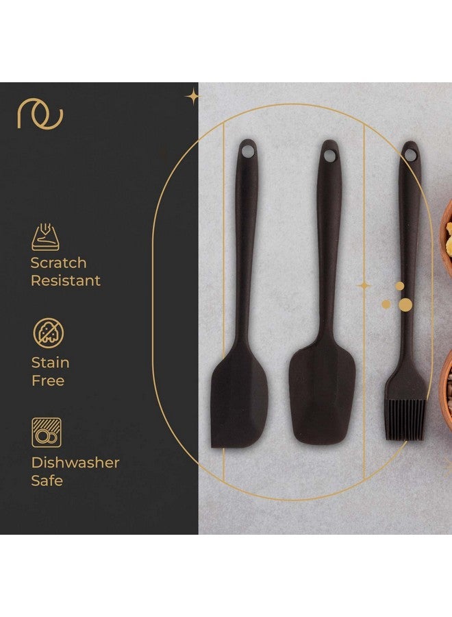 FrenchWare ملعقة سيليكون فرنسية للمطبخ (طقم من 3، أسود) ملعقة صغيرة غير لاصقة، ملعقة وفرشاة للطهي والخبز، مصنوعة من مواد غذائية وخالية من BPA، نواة من الفولاذ المقاوم للصدأ مقاومة للحرارة من -40°C إلى 230°C (أسود) - Image 2