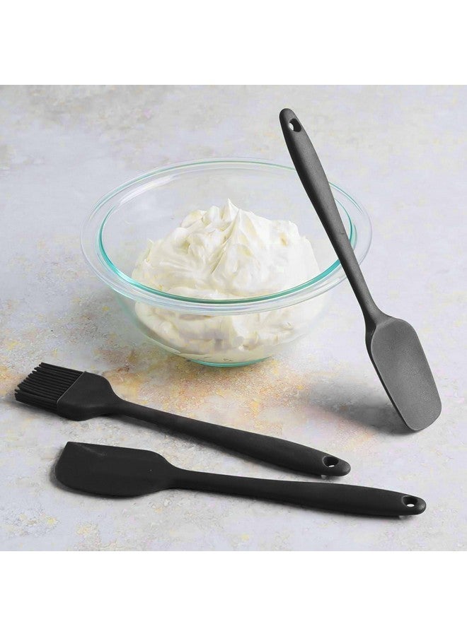 FrenchWare ملعقة سيليكون فرنسية للمطبخ (طقم من 3، أسود) ملعقة صغيرة غير لاصقة، ملعقة وفرشاة للطهي والخبز، مصنوعة من مواد غذائية وخالية من BPA، نواة من الفولاذ المقاوم للصدأ مقاومة للحرارة من -40°C إلى 230°C (أسود) - Image 1