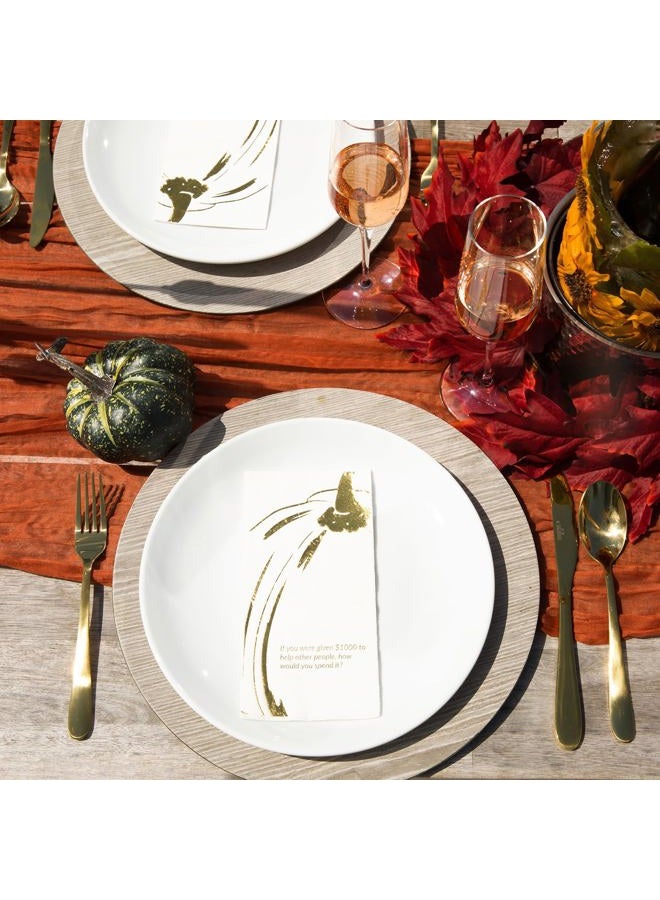 COTIER BRAND COTIER Convokins Conversation Starter Thanksgiving Dinner Napkins Disposable Gold and White Holiday Pumpkin Napkins for Family and Friendsgiving Parties, Gratitude Conversation Starters 3-Ply, 20 Pack - Image 5