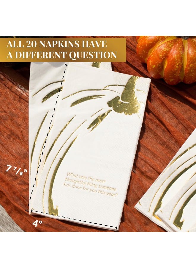 COTIER BRAND COTIER Convokins Conversation Starter Thanksgiving Dinner Napkins Disposable Gold and White Holiday Pumpkin Napkins for Family and Friendsgiving Parties, Gratitude Conversation Starters 3-Ply, 20 Pack - Image 3