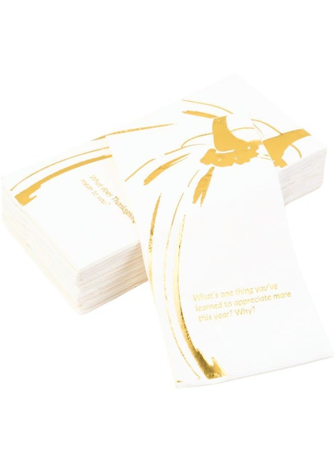 COTIER BRAND COTIER Convokins Conversation Starter Thanksgiving Dinner Napkins Disposable Gold and White Holiday Pumpkin Napkins for Family and Friendsgiving Parties, Gratitude Conversation Starters 3-Ply, 20 Pack - Image 1