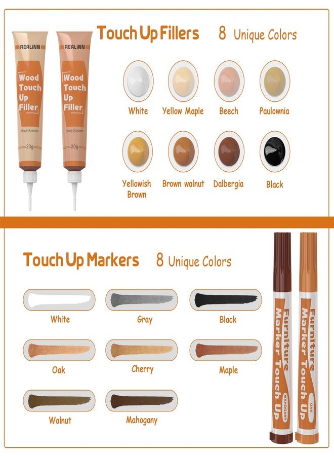 REALINN Wood Furniture Repair Kit 8 Light Colors- Wood Fillers and Touch Up Markers, Repair Scratch, Cracks, Discoloration for Wooden Door, Floor, Table, Cabinet - Image 2