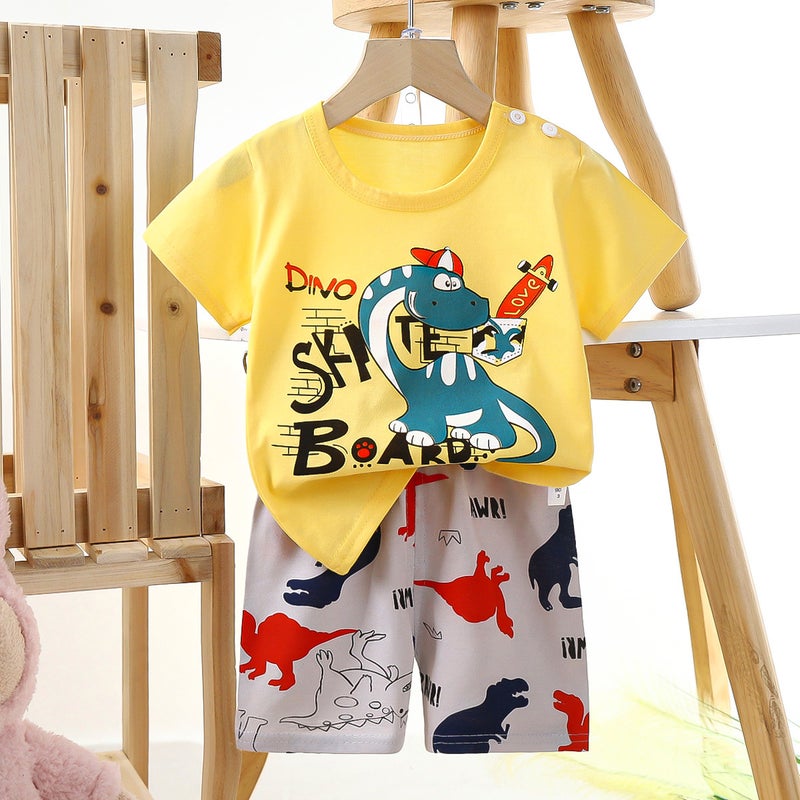 Kids Cotton Short Sleeve Home Set Little hat dinosaur 