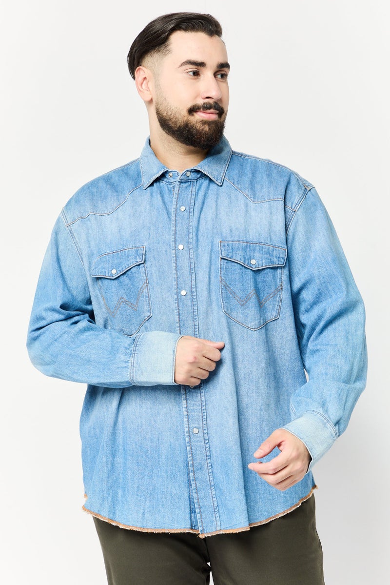 GANT Men Regular Fit Washed Long Sleeves Denim Shirt, Blue - Image 1