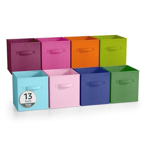 Sorbus Fabric Storage Cubes - 8 Foldable Storage Bins for Organizing Pantry, Cubbies, Toy Box - Clothes Storage & Closet Organizer - 13 Inch Collapsible Cube Baskets for Shelves with Handle - Image 1