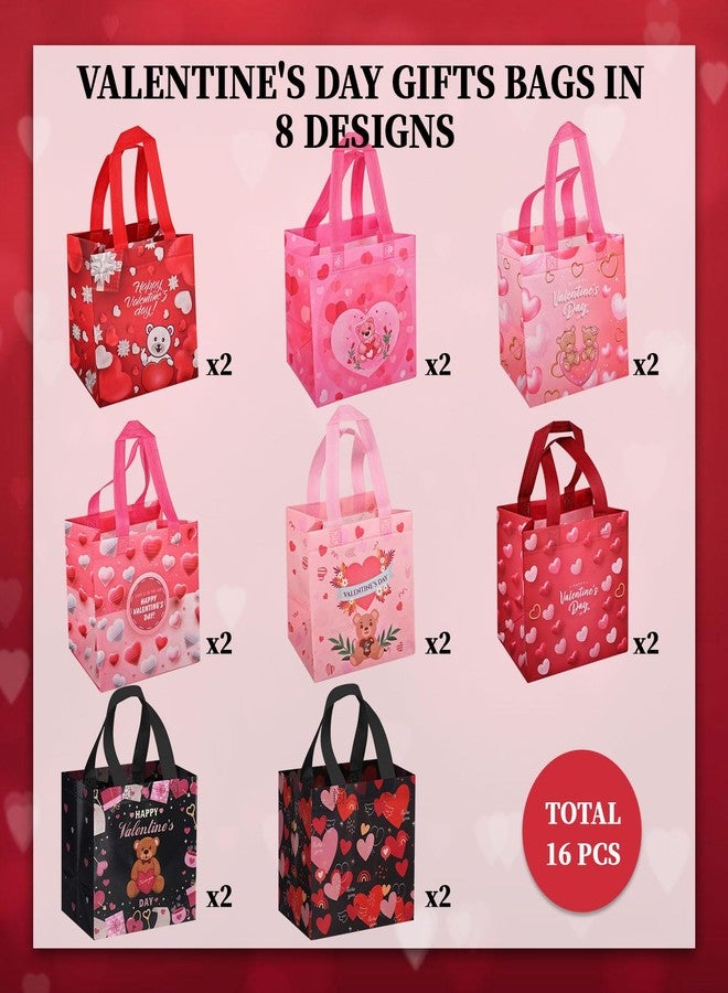 DECEED 16PCS Happy Valentine's Day Gift Bags With Handle - Tote Bags for Kid's Classroom Goodie Bag - Party Supplies - Image 3