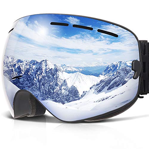 COPOZZ Ski Goggles, G1 OTG Snowboard Snow Goggles for Men Women Youth, Interchangeable Double Layer Anti Fog UV Protection Lens, Polarized Goggles Available (G1-Black Frame Silver Lens (VLT 10.1%)) - Image 1