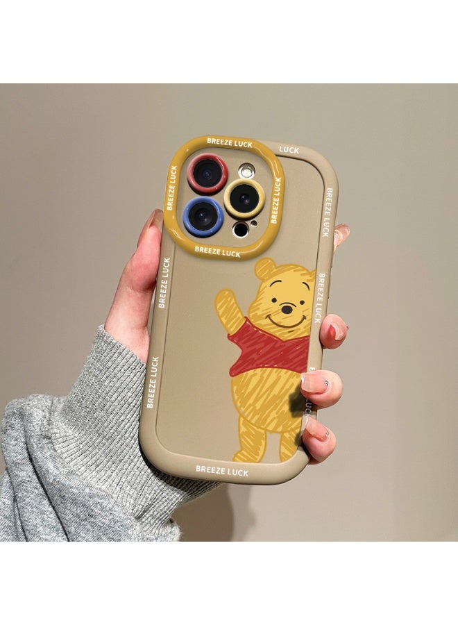 NIBEMINENT Winnie The Pooh Waving Protective TPU Case Cover For iPhone 15 Pro, Tea Color