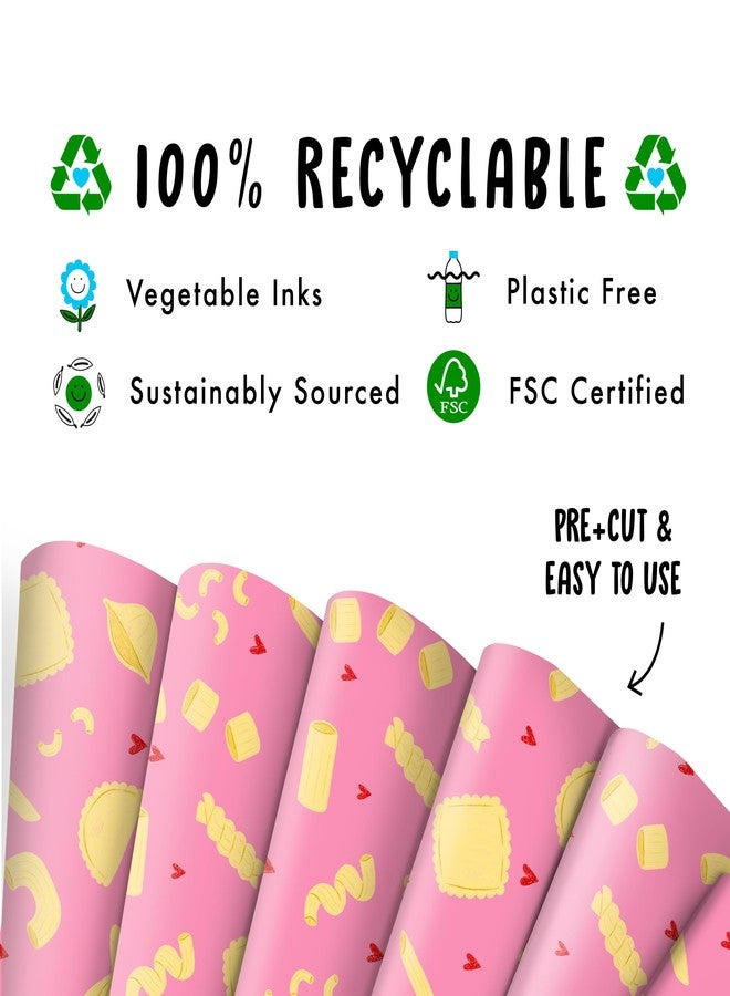 CENTRAL 23 Pink Wrapping Paper - Pasta Love Hearts - 6 Sheets Gift Wrap For Christmas Birthday Wedding Anniversary - Includes Tags - Funny Giftwraps For Women Men Him Her Adult Friends - Image 3