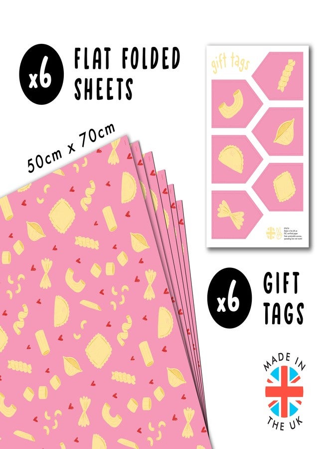 CENTRAL 23 Pink Wrapping Paper - Pasta Love Hearts - 6 Sheets Gift Wrap For Christmas Birthday Wedding Anniversary - Includes Tags - Funny Giftwraps For Women Men Him Her Adult Friends - Image 2