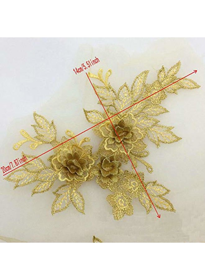 YinQin 2 Pcs Colored 3D Flower Lace Applique Embroidered Material Trim for DIY Wedding Dress Veil Accessories (Golden) - Image 4