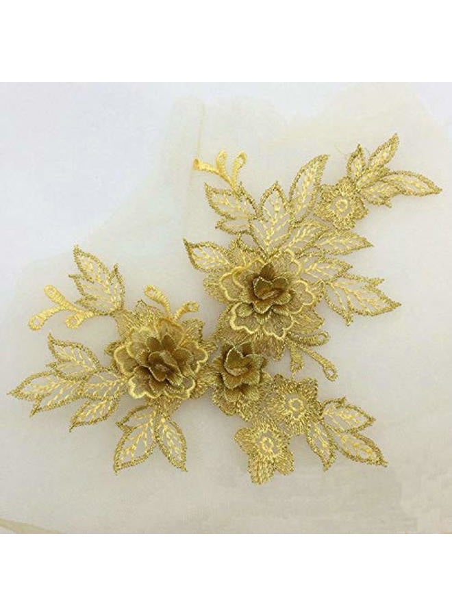 YinQin 2 Pcs Colored 3D Flower Lace Applique Embroidered Material Trim for DIY Wedding Dress Veil Accessories (Golden) - Image 1
