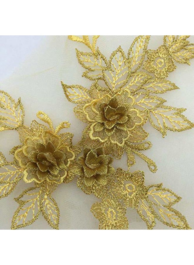 YinQin 2 Pcs Colored 3D Flower Lace Applique Embroidered Material Trim for DIY Wedding Dress Veil Accessories (Golden) - Image 2