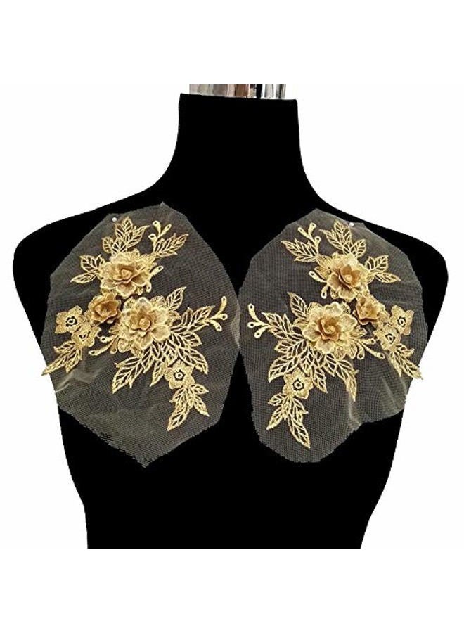 YinQin 2 Pcs Colored 3D Flower Lace Applique Embroidered Material Trim for DIY Wedding Dress Veil Accessories (Golden) - Image 3