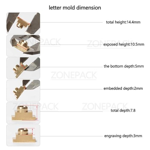ZONEPACK Copper Brass Stamping Flexible Alphabet Number Symbol Character Stamp Mold Die, Letter Holder, Positioning Plate DIY for Hot Foil Stamping Machine (Times New Roman Number) 10 PCS - Image 4