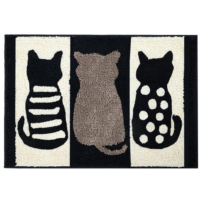 CAT BATHROOM RUG CUTE WATER ABSORB NON SLIP BATH ROOM RUG SOFT MICROFIBER ENTRYWAY DOORMAT FOR SHOWER ROOM CARPET WHITE AND BLACK BATH MAT 255 X 175 IN