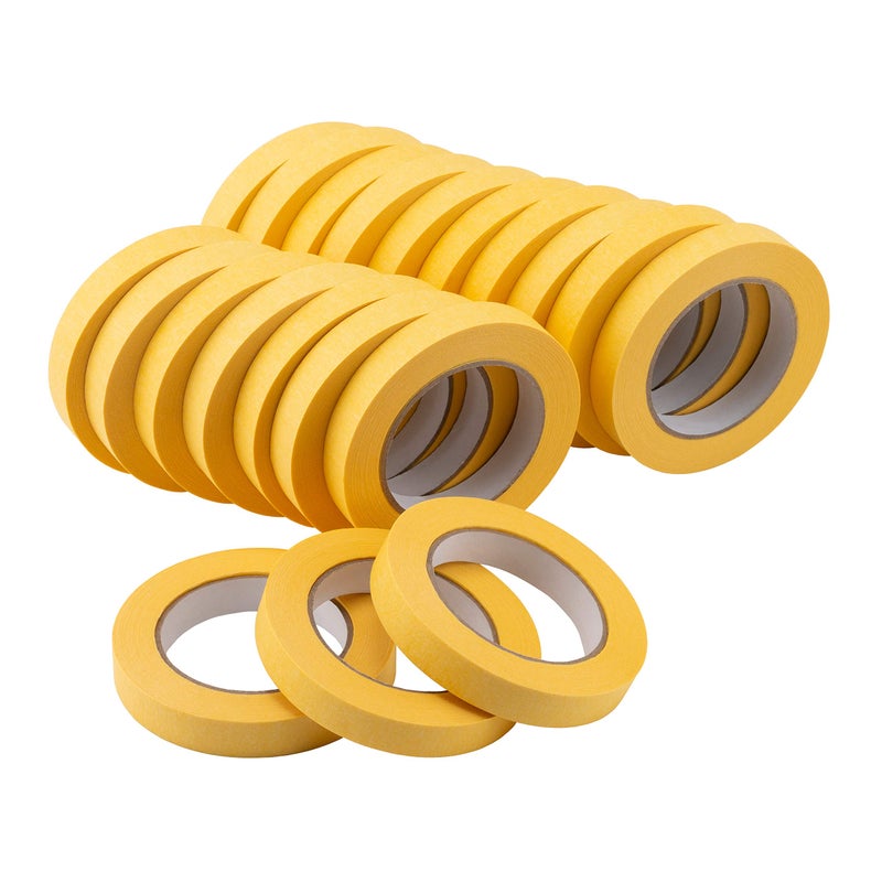 Lichamp 20Pack Automotive Refinish Masking Tape Yellow 18mm x 55m Cars Vehicles Auto Body Paint Tape Automotive Painters Tapes Bulk Set 07inch x 180foot x 20 Rolls