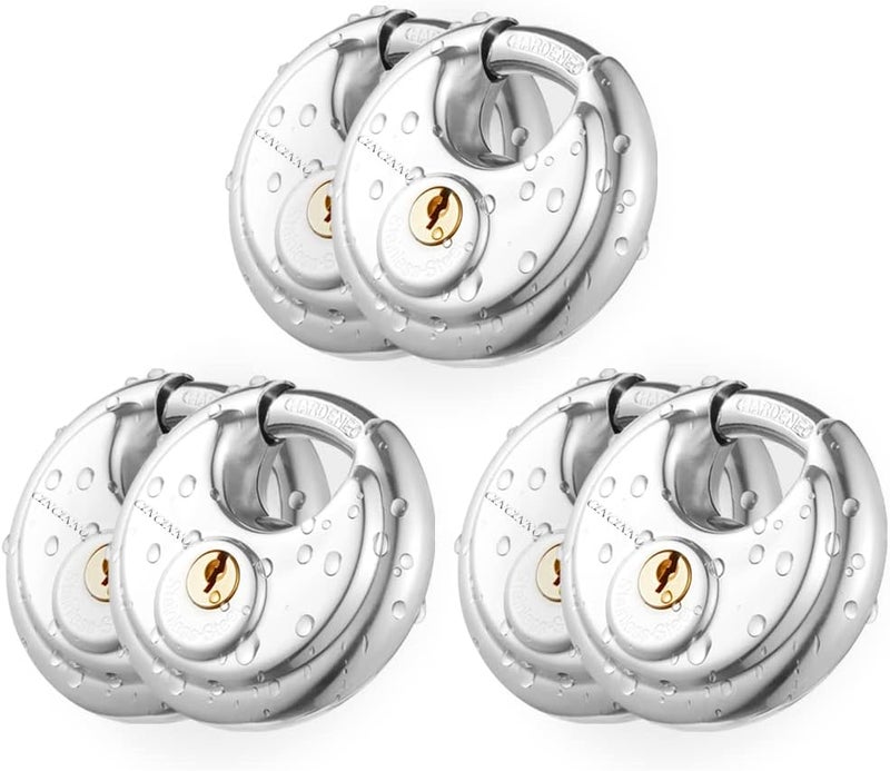 CINCINNO Discus Padlock with Key, 6 Pack Stainless Steel Storage Lock with 2-3/4 in. Wide, 3/8 in. Diameter Shackle, Heav Duty Disc Lock for Storage Unit, Sheds, Garages and Fence - Image 1
