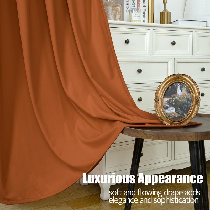 YoungsTex Burnt Orange Velvet Curtains for Living Room 84 Inches Long, Fall Blackout Drapes Thermal Insulated with Grommet Privacy for Dining Bedroom, 2 Panels, 52 X 84 Inch - Image 4