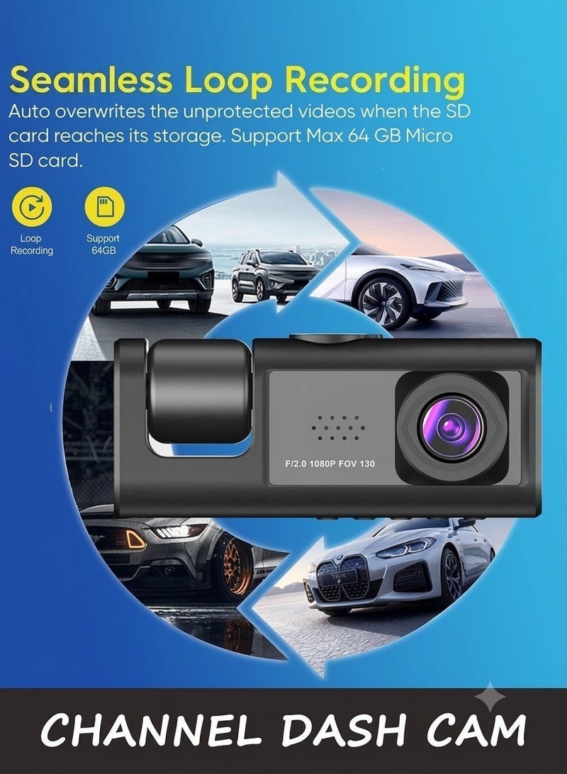 3 Channel Dash Cam Front and Rear Inside, 1080P Dash Camera for Cars, Dashcam Three Way Triple Car Camera with IR Night Vision, Loop Recording, G-Sensor, Parking Monitor, 24 Hours Recording - Image 5