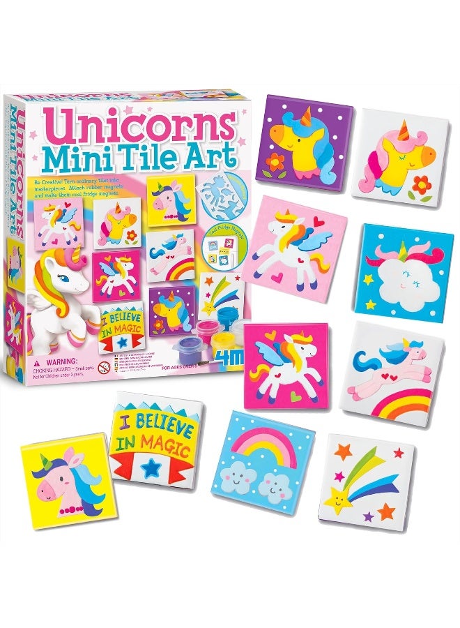 4m طقم فن البلاط المصغر 4M يونيكورن - زين بلاطات مغناطيسية خزفية على شكل يونيكورن بالطلاء والملصقات | مجموعة حرف يدوية إبداعية للأطفال من عمر 5 سنوات فما فوق | يصنع 6 بلاطات مصغرة للثلاجة أو عرض الجدار | 00‑04740 - Image 2