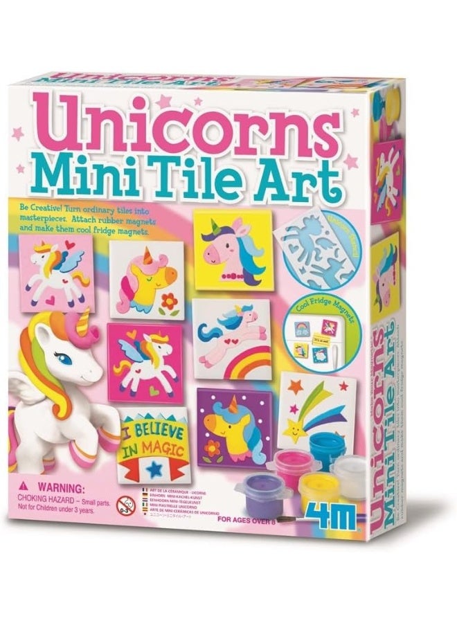 4m طقم فن البلاط المصغر 4M يونيكورن - زين بلاطات مغناطيسية خزفية على شكل يونيكورن بالطلاء والملصقات | مجموعة حرف يدوية إبداعية للأطفال من عمر 5 سنوات فما فوق | يصنع 6 بلاطات مصغرة للثلاجة أو عرض الجدار | 00‑04740 - Image 1