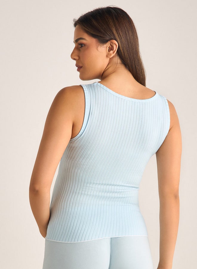 سبلاش فيڤ بلوزة حمل مضلعة بياقة مستديرة - Image 3