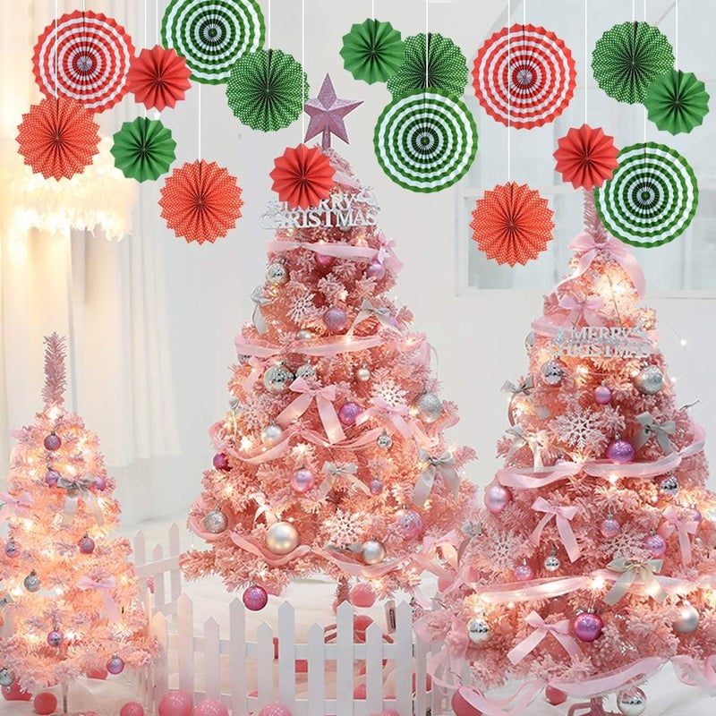 mifengda 18Pc Party Red and Green Paper Fans Merry Christmas Hanging Paper Fans Decorations, Round Folding Party Bulk for Christmas Decorations Winter Holiday Wedding Birthday - Image 5