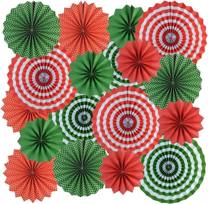 mifengda 18Pc Party Red and Green Paper Fans Merry Christmas Hanging Paper Fans Decorations, Round Folding Party Bulk for Christmas Decorations Winter Holiday Wedding Birthday - Image 1