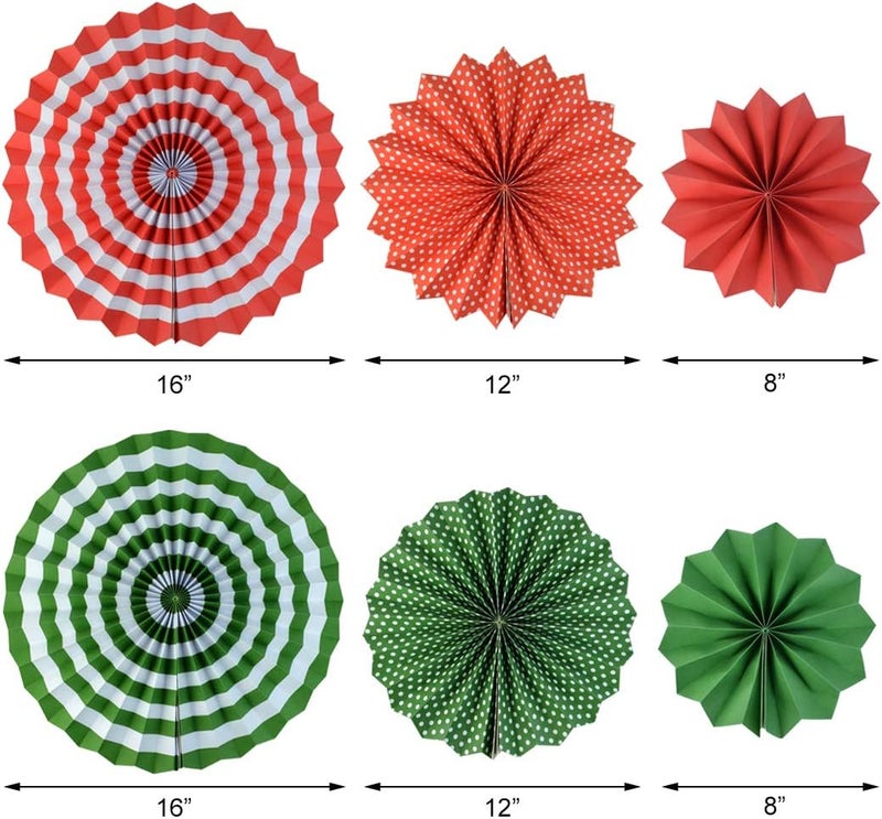 mifengda 18Pc Party Red and Green Paper Fans Merry Christmas Hanging Paper Fans Decorations, Round Folding Party Bulk for Christmas Decorations Winter Holiday Wedding Birthday - Image 2