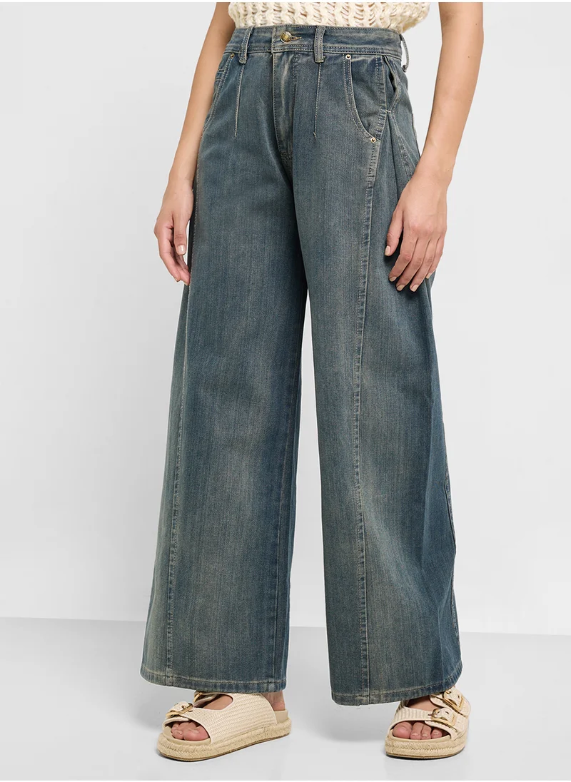 جينجر High Rise Wide Leg Jeans