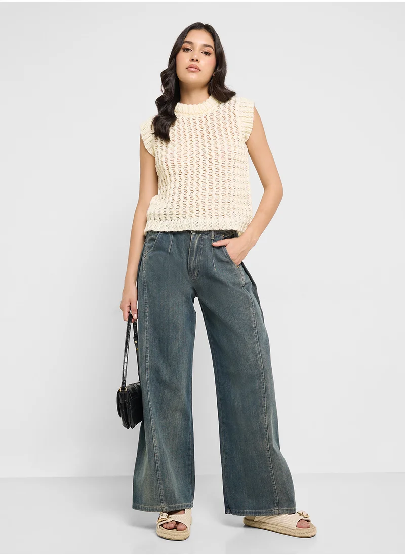 جينجر High Rise Wide Leg Jeans