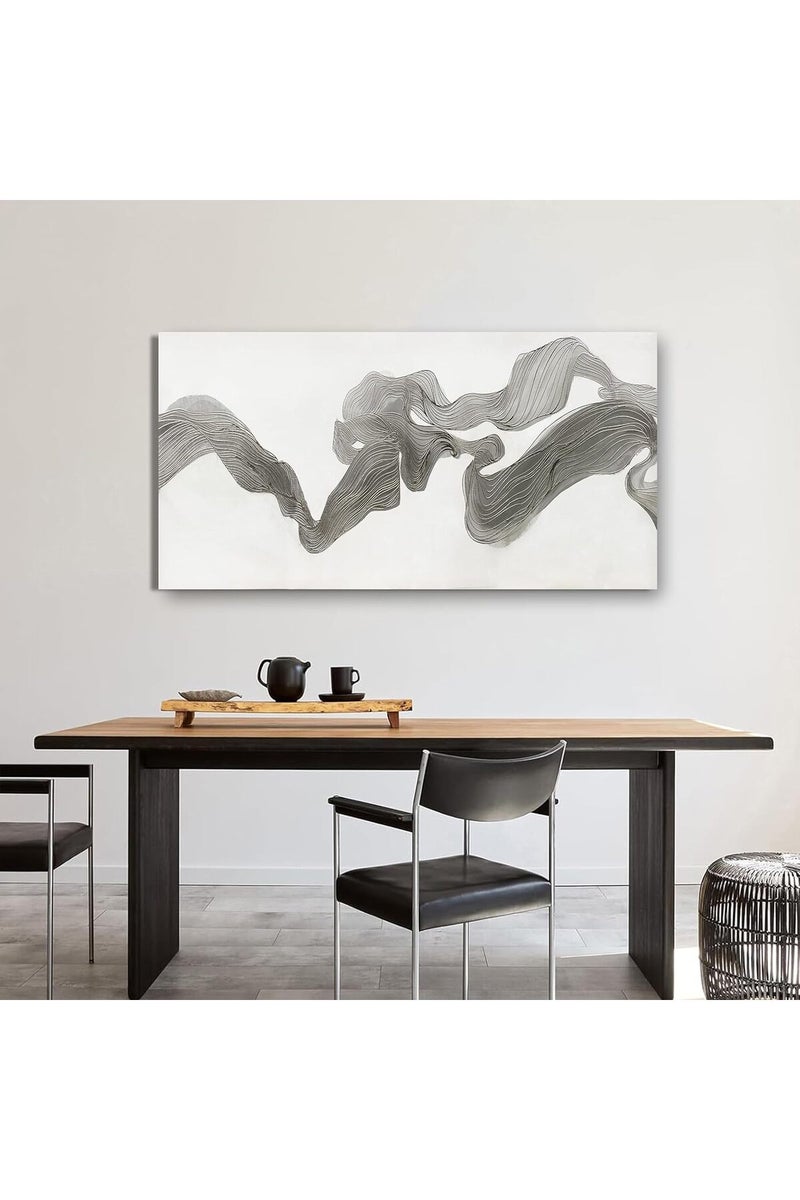 EMODA ALAYRA Abstract Gray and White Wall Art Modern Canvas wall artPainting (60x120 cm) - Image 4