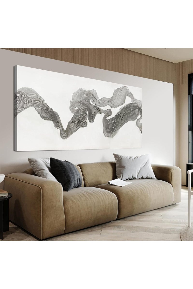 EMODA ALAYRA Abstract Gray and White Wall Art Modern Canvas wall artPainting (60x120 cm) - Image 1