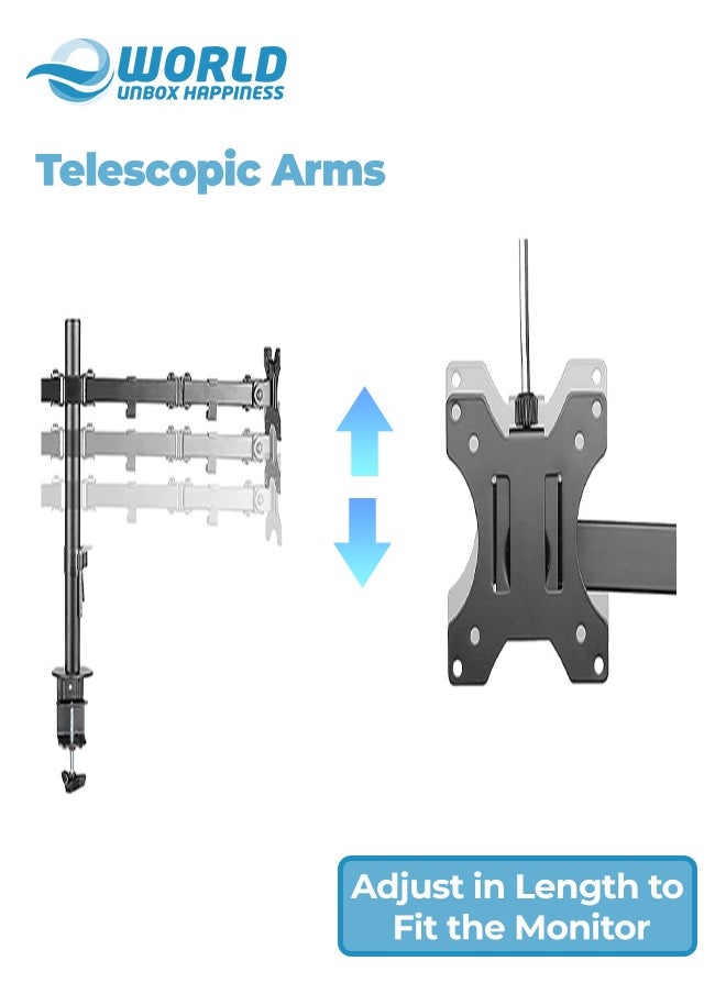 Eworld - Dual Arm Ultra-Wide LCD LED Clamp Base Monitor Desk Mount Accommodates 2 Screens and Supports 27" VESA with Heavy Duty, Adjustable Telescoping Arms for Effortless Swivel - Image 1