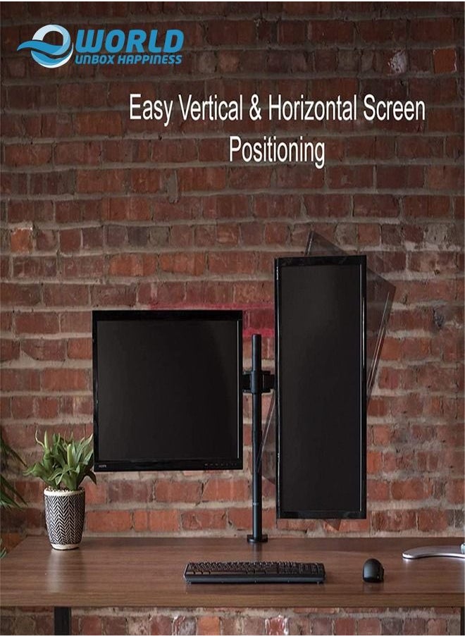 Eworld - Dual Arm Ultra-Wide LCD LED Clamp Base Monitor Desk Mount Accommodates 2 Screens and Supports 27" VESA with Heavy Duty, Adjustable Telescoping Arms for Effortless Swivel - Image 1