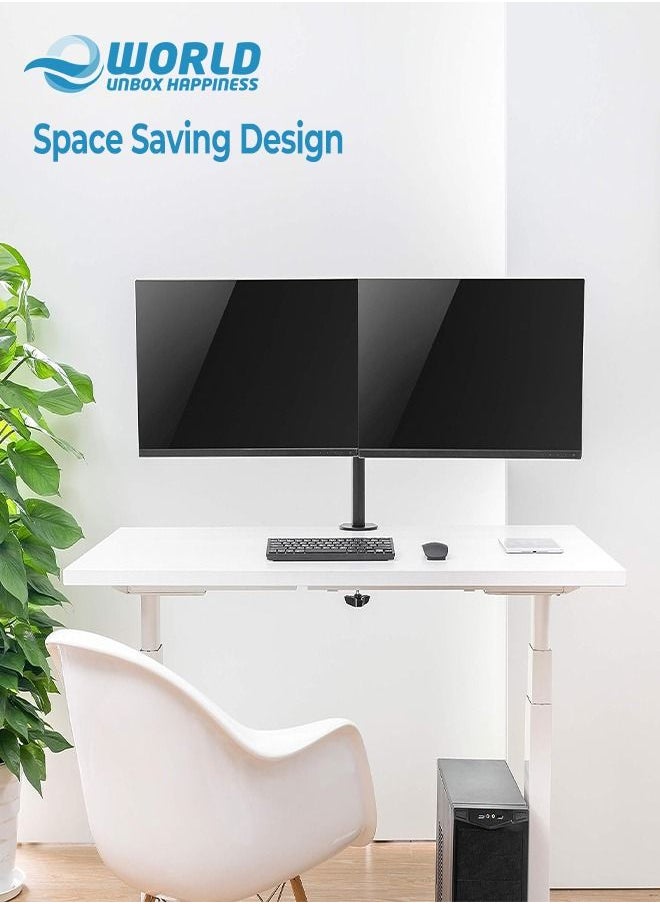 Eworld - Dual Arm Ultra-Wide LCD LED Clamp Base Monitor Desk Mount Accommodates 2 Screens and Supports 27" VESA with Heavy Duty, Adjustable Telescoping Arms for Effortless Swivel - Image 1