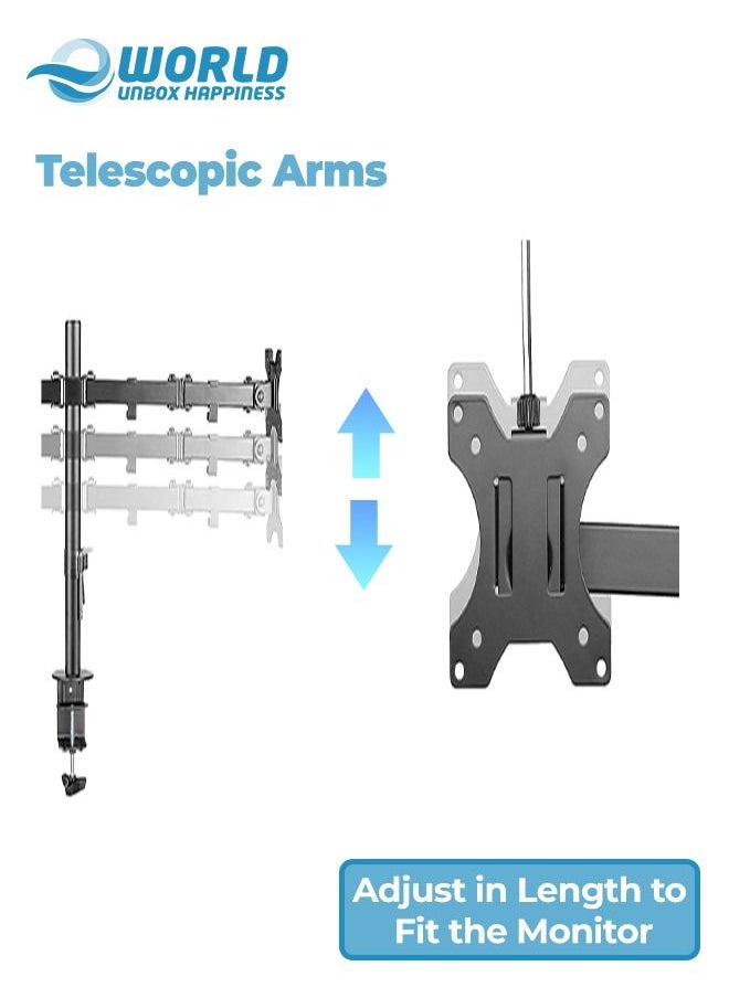 Eworld - Dual Arm Ultra-Wide LCD LED Clamp Base Monitor Desk Mount Accommodates 2 Screens and Supports 27" VESA with Heavy Duty, Adjustable Telescoping Arms for Effortless Swivel - Image 1