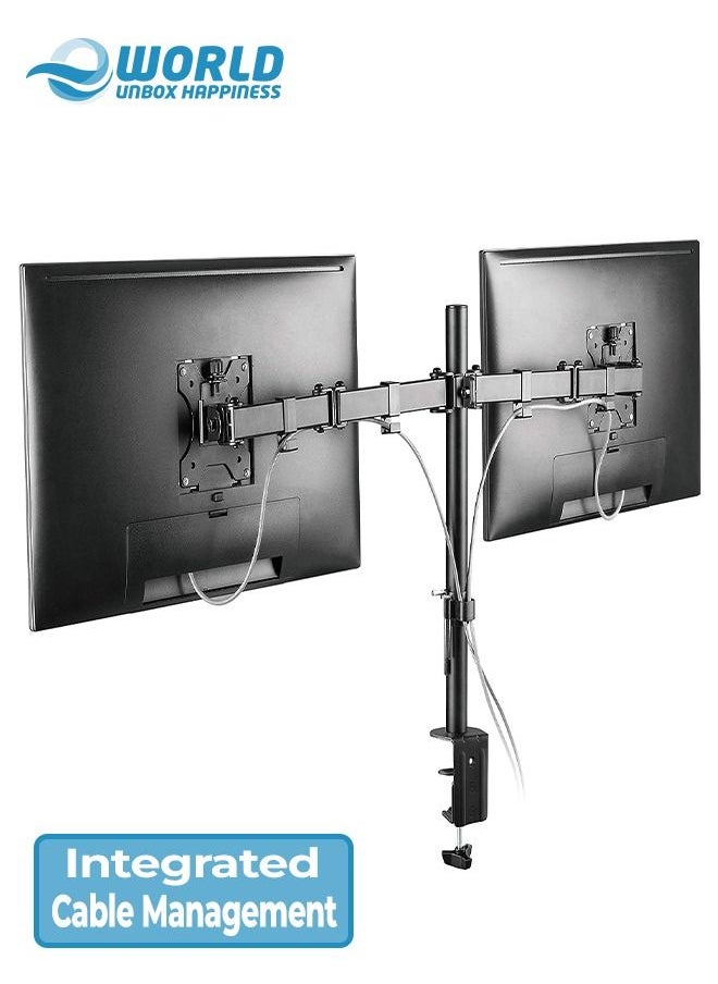 Eworld - Dual Arm Ultra-Wide LCD LED Clamp Base Monitor Desk Mount Accommodates 2 Screens and Supports 27" VESA with Heavy Duty, Adjustable Telescoping Arms for Effortless Swivel - Image 1