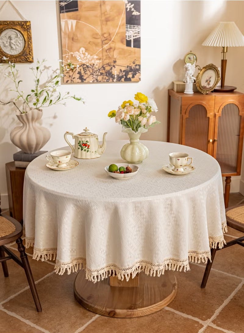 شو وو مفرش طاولة دائري من القطن والكتان وغطاء طاولة مقاوم للماء، مفرش طاولة ناعم ومضاد للتجاعيد مع شرابات، للمنزل والمطبخ والحفلات والباحة الداخلية والخارجية - Image 2